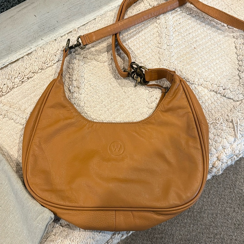 Wedgwood Tan Leather Crescent Crossbody Bag